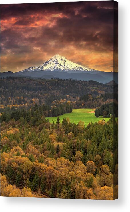 Mount Hood Acrylic Print featuring the photograph Mount Hood at Sandy River Valley in Fall by David Gn
