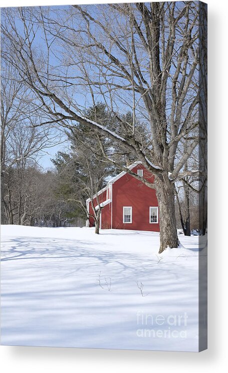 Winter Acrylic Print featuring the photograph New England Red House Winter by Edward Fielding