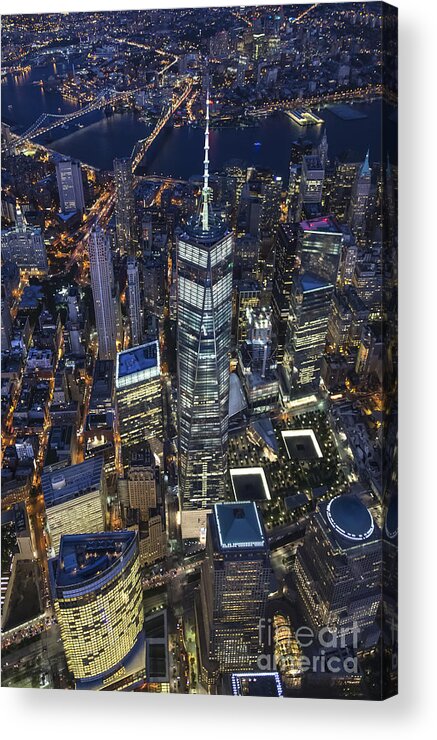 1 Wtc Acrylic Print featuring the photograph Nighttime Aerial View of 1 WTC by Roman Kurywczak