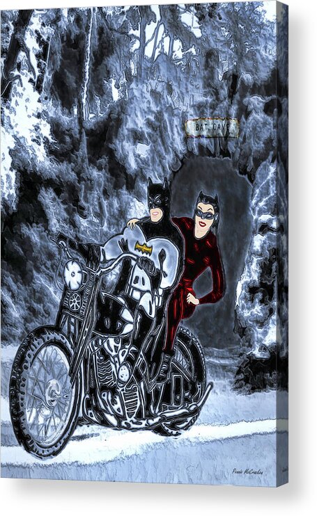 Batman Acrylic Print featuring the drawing No Catwoman, This Is Not A Date by Pennie McCracken