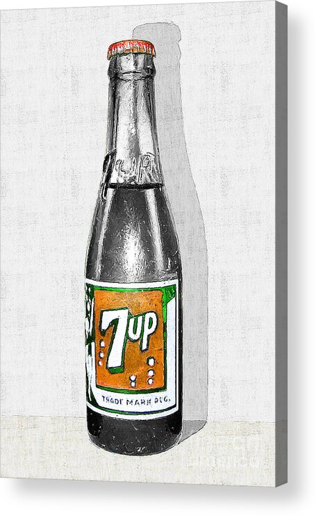 7up Bottle Acrylic Print featuring the photograph Nostalgic Vintage Pop Art 7up Bottle 20160220v2 by Wingsdomain Art and Photography