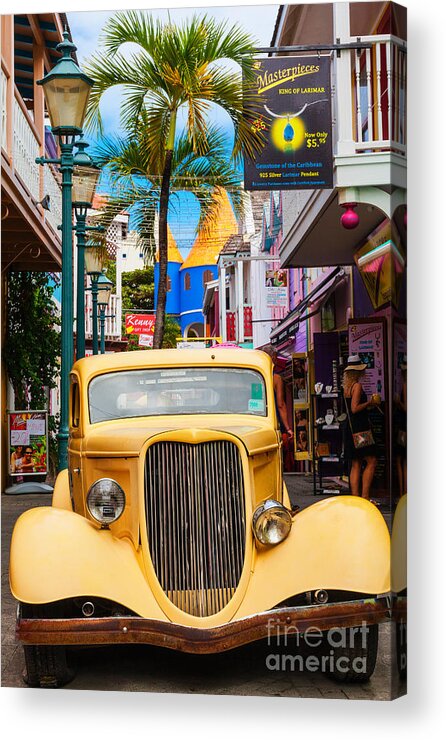 Old Acrylic Print featuring the photograph Old Car On Old Street by Diane Macdonald