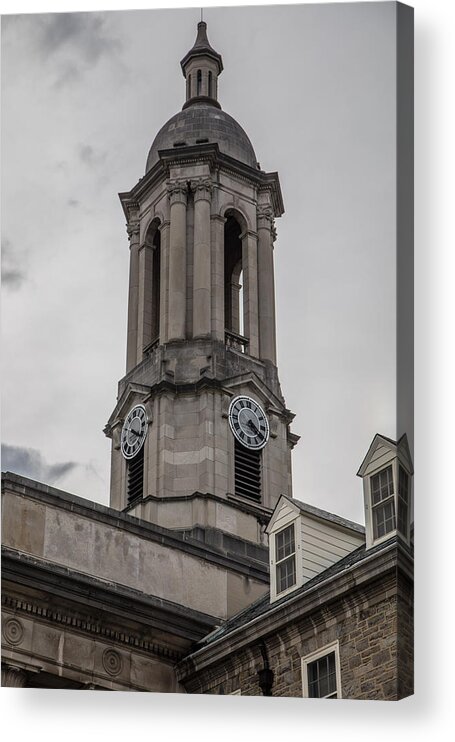 Penn State Acrylic Print featuring the photograph Old Main Penn State Clock by John McGraw