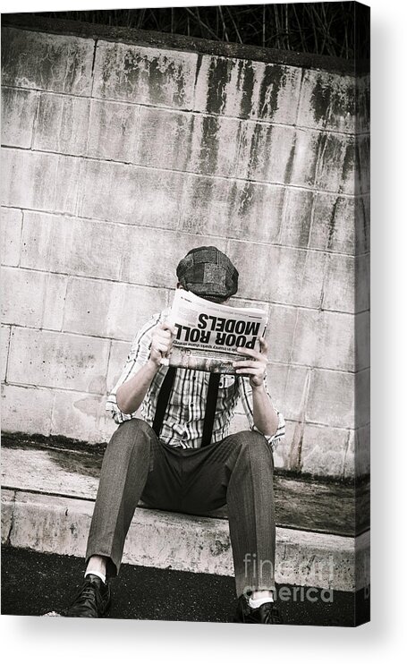 Newspaper Acrylic Print featuring the photograph Olden day man reading newspaper tabloid by Jorgo Photography