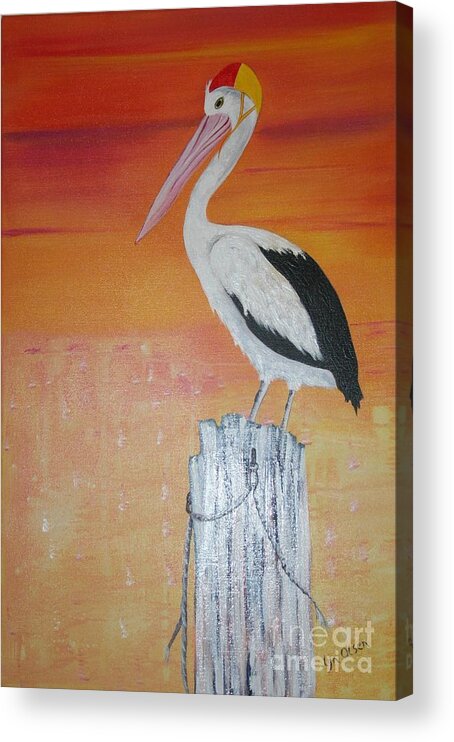 Pelican Acrylic Print featuring the painting On Patrol by Lyn Olsen