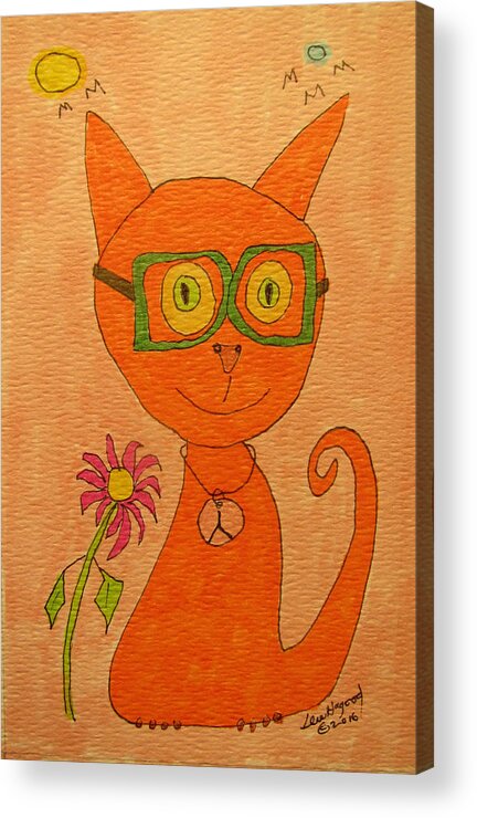 Hagood Acrylic Print featuring the painting Orange Cat With Glasses by Lew Hagood