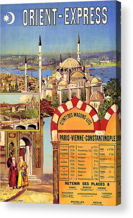 Orient Express Acrylic Print featuring the painting Orient Express, railway, vintage travel poster by Long Shot