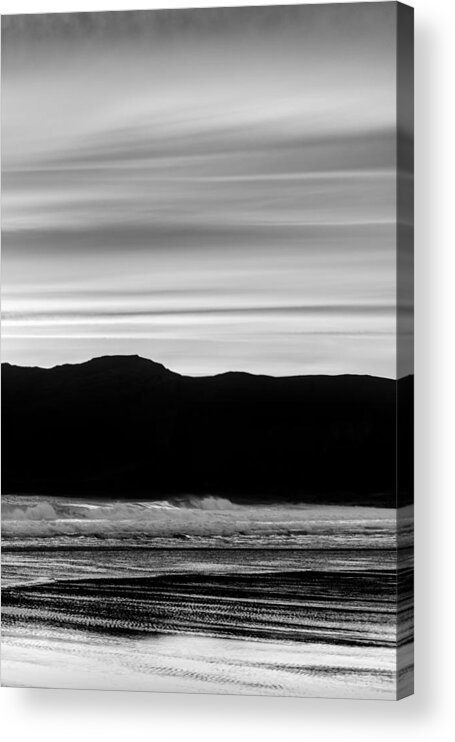 367 Pacific B&w Abstract Contemplative Sea Seascape Vertical Black And White Gray Cloud Sky Sea Ocean Shore Beach Wave Reflection Ripple Silhouette Sunset Sunrise Dawn Sand Spring Fall Autumn Summer Pacific Nw Northwest North West Or Oregon Us Usa United States Of America Coast Coastline Seashore Shoreline Dusk Twilight Dawn Vibrant Peaceful Secluded Silhouette Steve Steven Maxx Photography Photo Photographs Acrylic Print featuring the photograph Pacific - Black and White by Steven Maxx