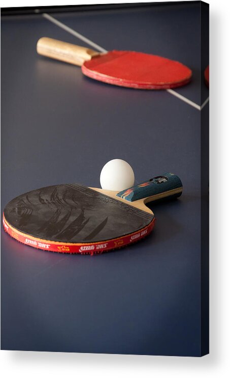 Ping Pong Acrylic Print featuring the photograph Paddles and Ball by Frank Mari