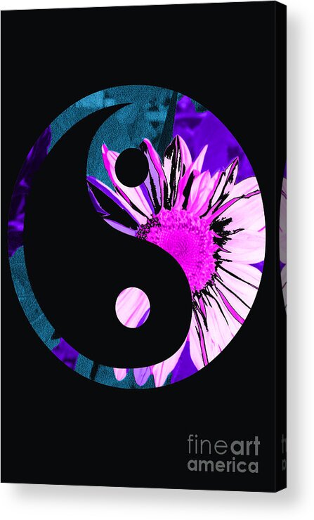 Sunflower Acrylic Print featuring the digital art Painted Sunflower Yin Yang by Sonya Chalmers