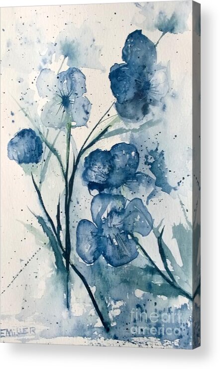 Flowers Acrylic Print featuring the painting Painterly Blues by Eunice Miller