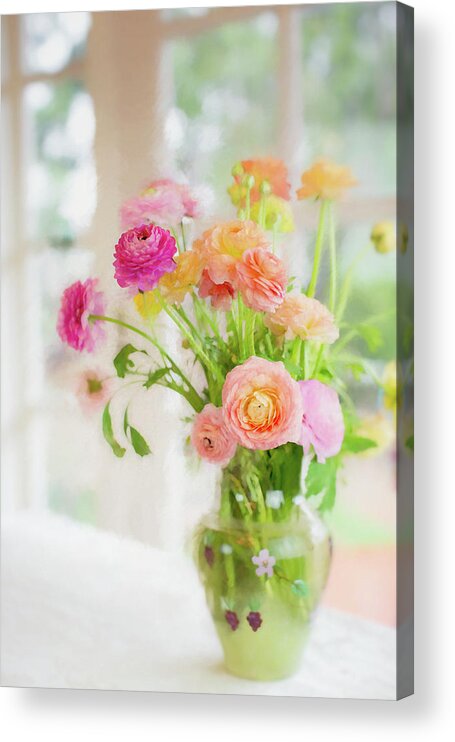 Ranunculus Acrylic Print featuring the photograph Painterly Spring Morning Floral by Susan Gary