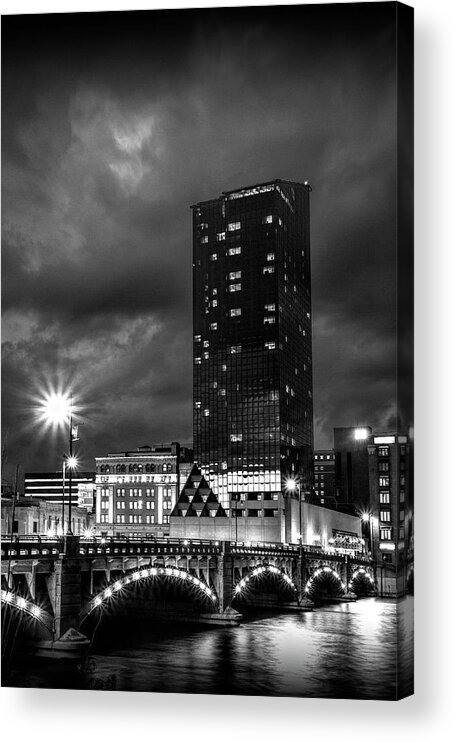Bridge Acrylic Print featuring the photograph Pearl Street Bridge at Night on the Grand River by Randall Nyhof