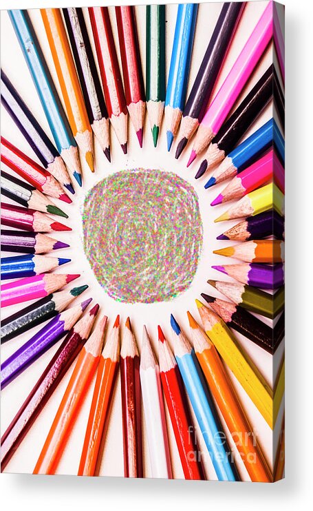 School Acrylic Print featuring the photograph Pencils and coloured circles by Jorgo Photography