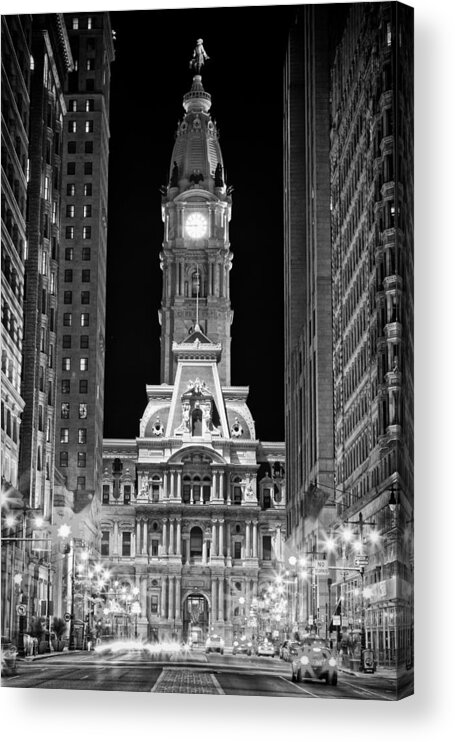 Us Acrylic Print featuring the photograph Philadelphia City Hall at Night by Val Black Russian Tourchin