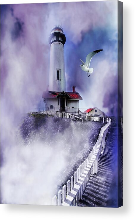 California Acrylic Print featuring the digital art Pigeon Lighthouse with fog by Jeff Burgess