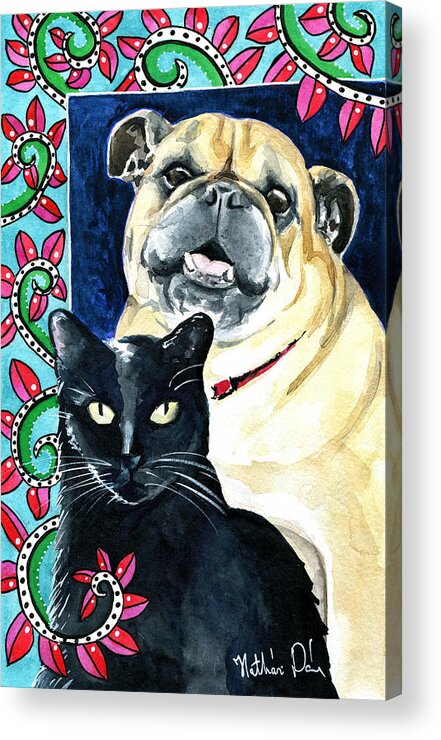 Cat Acrylic Print featuring the painting Piglet Likes Watermelon - Pet Portraits by Dora Hathazi Mendes