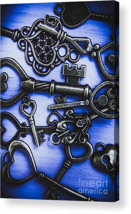 Unlock Acrylic Print featuring the photograph Pile of heart shaped keys by Jorgo Photography