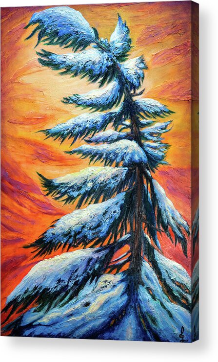 Pine Tree Winter Portrait Acrylic Print featuring the painting Pine tree Winter portrait by Lilia S