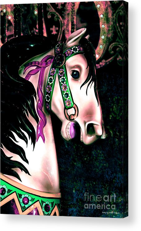 Digital Acrylic Print featuring the digital art Pink and Green Carousel Horse by Patty Vicknair