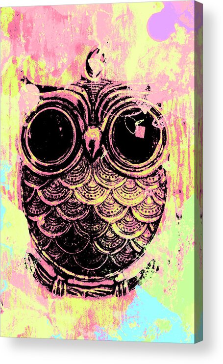 Watercolor Acrylic Print featuring the painting Pop art owl watercolour by Jorgo Photography
