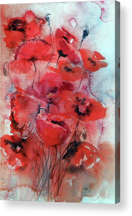 Poppy Acrylic Print featuring the painting Poppy in red by Kovacs Anna Brigitta