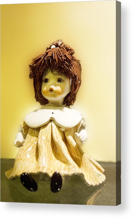 Porcelain Acrylic Print featuring the photograph Porcelain Doll in Yellow by Linda Phelps