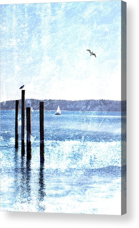 Port Townsend Acrylic Print featuring the mixed media Port Townsend Pilings by Carol Leigh