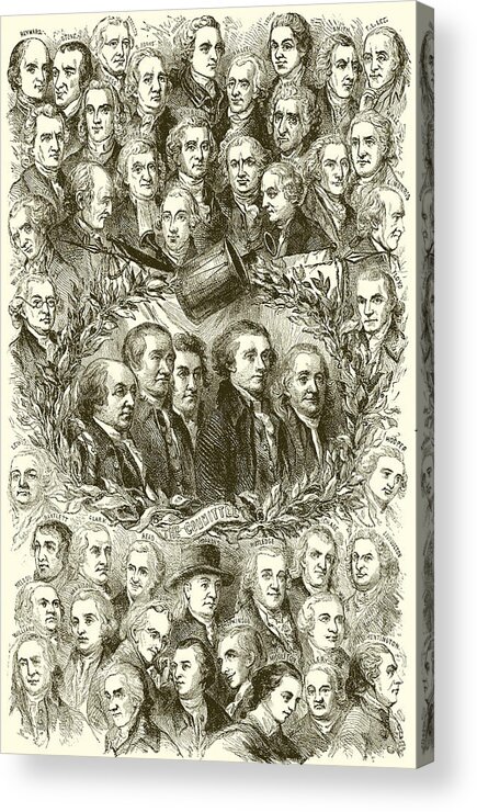Portraits Acrylic Print featuring the drawing Portraits of the Signers of the Declaration of Independence by American School