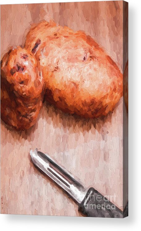 Sketch Acrylic Print featuring the photograph Potatoes and peeler cooking digital sketch by Jorgo Photography