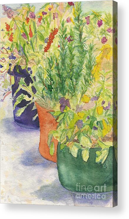 Potted Plants Acrylic Print featuring the painting Potted Beauties by Vicki Housel