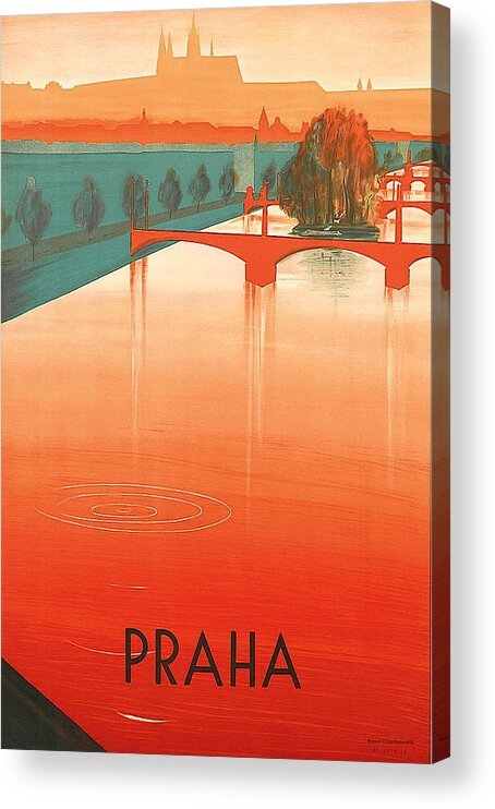 Prague Acrylic Print featuring the painting Prague, city of bridges, vintage travel poster by Long Shot