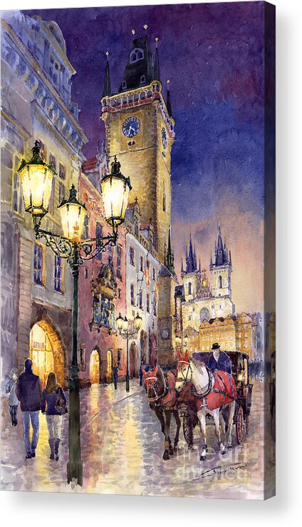 Cityscape Acrylic Print featuring the painting Prague Old Town Square 3 by Yuriy Shevchuk