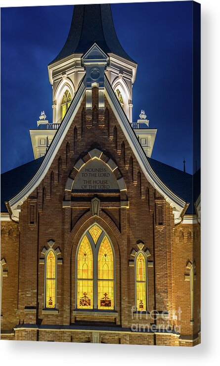 Provo Acrylic Print featuring the photograph Provo City Center Temple Close-up at Night - Utah by Gary Whitton