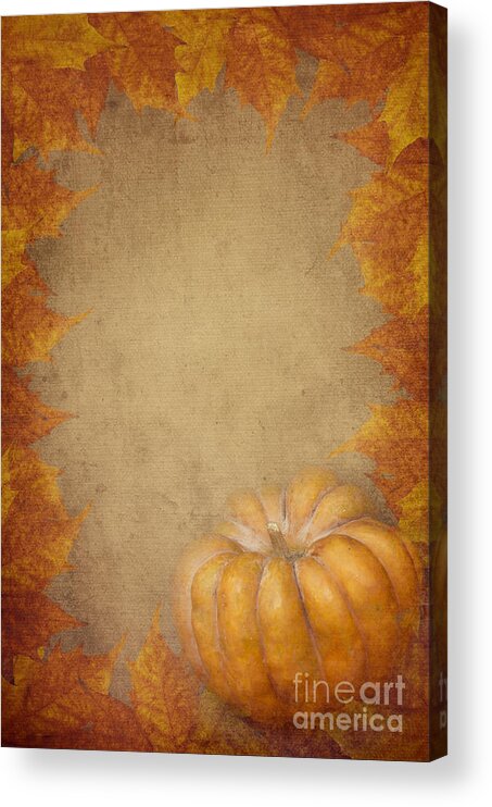 Pumpkin Acrylic Print featuring the digital art Pumpkin And Maple Leaves by Jelena Jovanovic