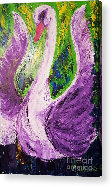 Swan Acrylic Print featuring the painting Purple Swan by Ania Milo
