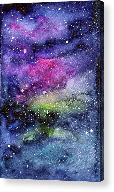 Nebula Acrylic Print featuring the painting Rainbow Galaxy Watercolor by Olga Shvartsur