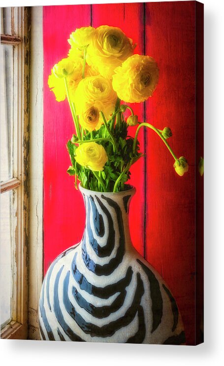 Yellow Acrylic Print featuring the photograph Ranunculus In Vase In Window by Garry Gay