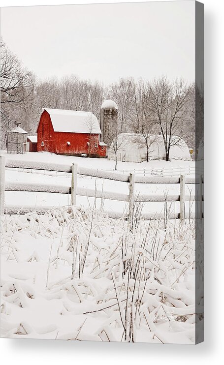 Michigan Acrylic Print featuring the photograph Red Barn in Winter by Jill Love