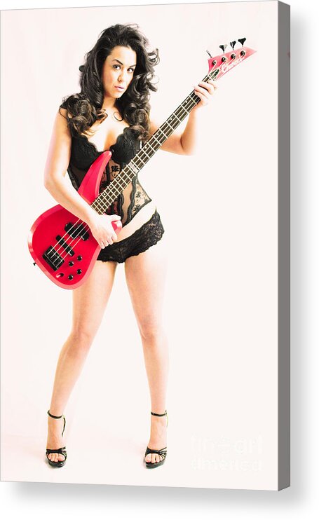 Red Acrylic Print featuring the photograph Red bass guitar by Robert WK Clark