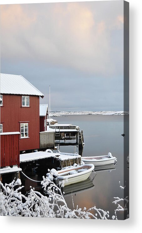 Sweden Acrylic Print featuring the pyrography Boathouses by Magnus Haellquist