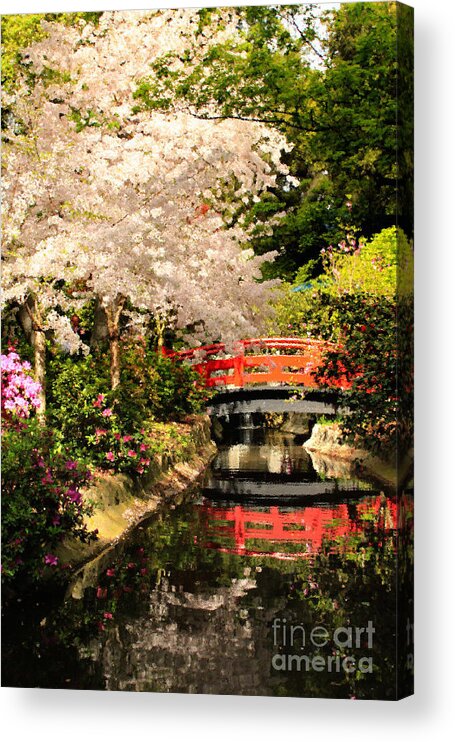 Floral Acrylic Print featuring the photograph Red Bridge Reflection by James Eddy