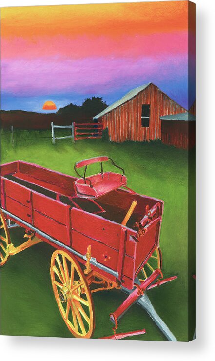 Texas Scenery Acrylic Print featuring the painting Red Buckboard Wagon by Stephen Anderson