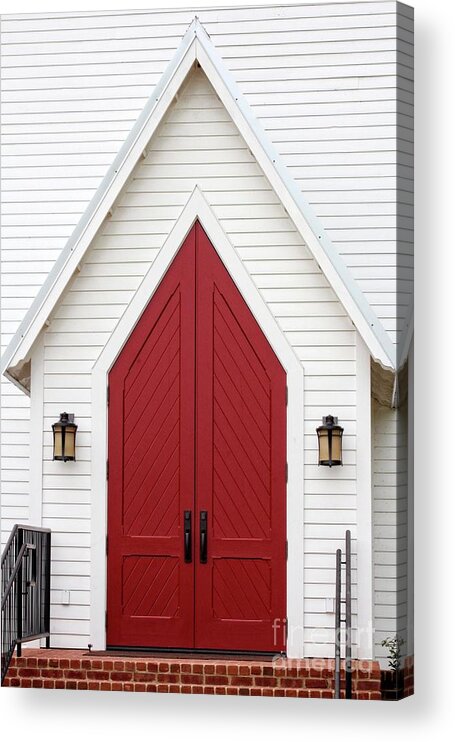 Red Acrylic Print featuring the photograph Red Chapel Door by Ella Kaye Dickey