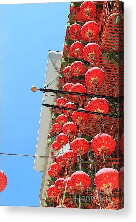 Red Acrylic Print featuring the painting Red Chinese Lanterns by Jeanette French