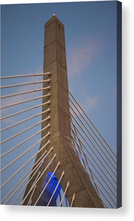Boston Acrylic Print featuring the photograph Red clouds over the Lenny Zakim Bridge Boston MA by Toby McGuire