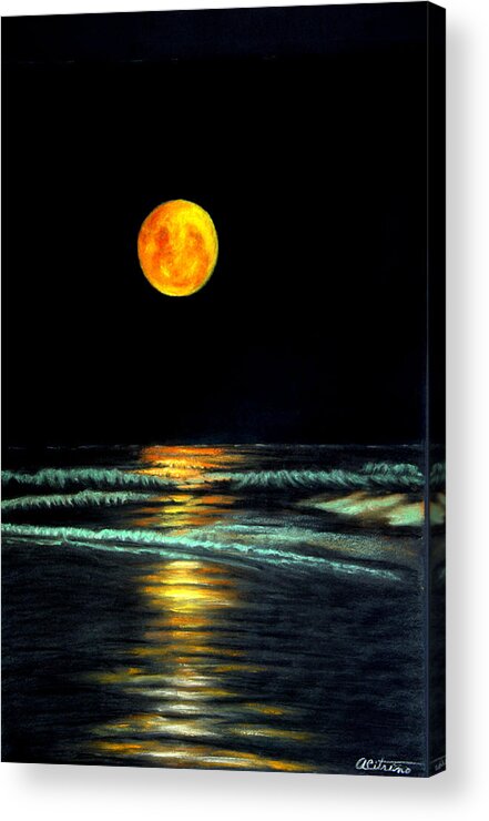 Moon Acrylic Print featuring the pastel Red Moon Rising by Antonia Citrino