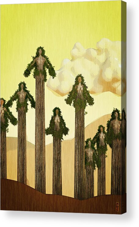 Trees Acrylic Print featuring the digital art Redwood People by Matthew Lindley