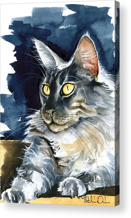 Maine Coon Painting Acrylic Print featuring the painting Regina - Maine Coon Painting by Dora Hathazi Mendes