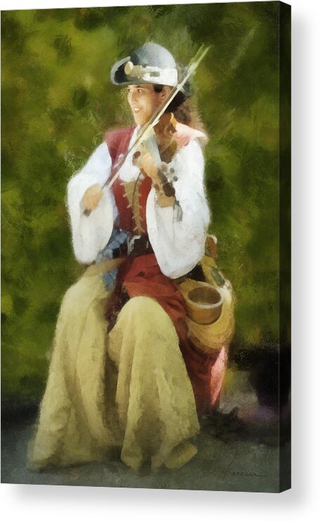 Fiddler Violin Play Playing Music Musician Lady Woman Girl Female Entertainer Acrylic Print featuring the digital art Renaissance Fiddler Lady by Frances Miller
